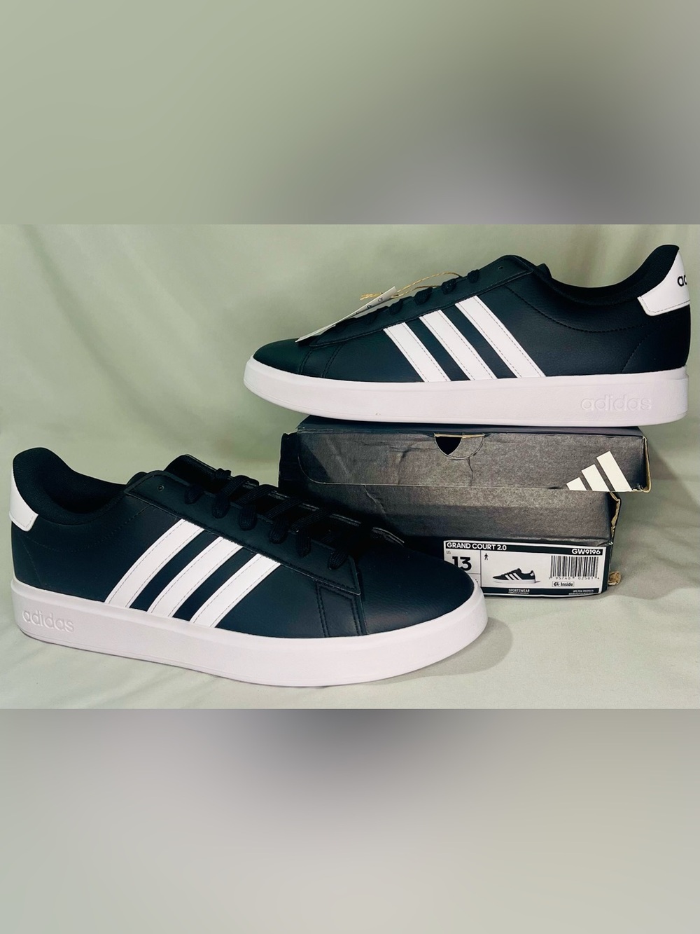 Adidas Men's Black & White Grand Court 2.0 Style Sneakers